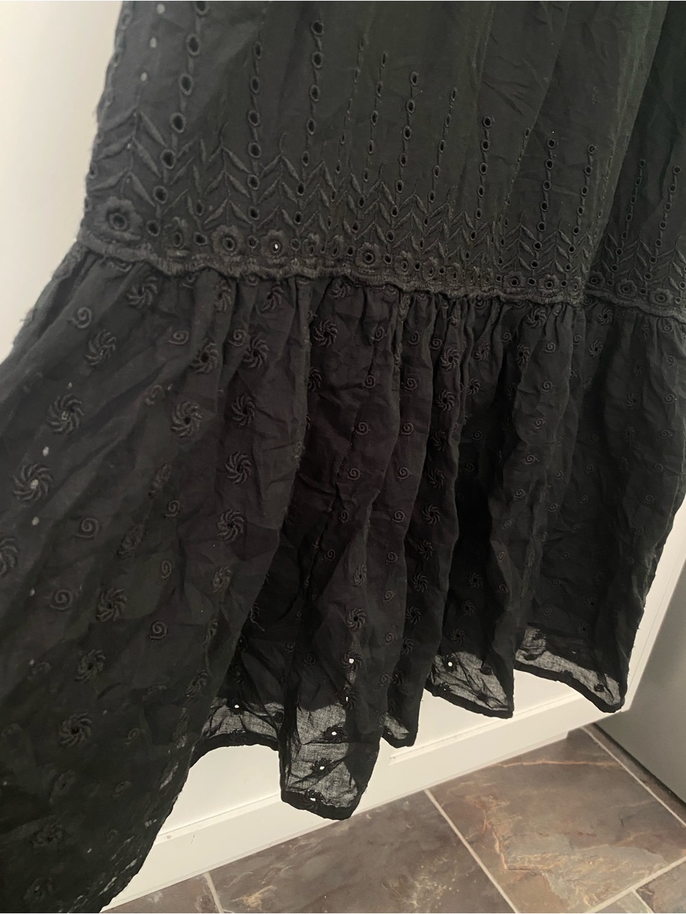 J. Crew Black Sorrento Dress Tiered Ruffled Eyelet Cotton Voile Cami Maxi M 6-8 - Picture 3 of 13
